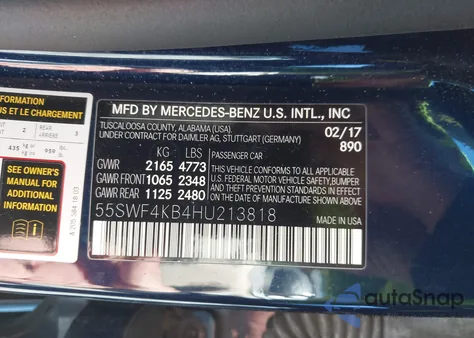 2017 Mercedes-Benz C 300 4Matic/Luxury 4Matic/Sport 4Matic from USA, damaged, VIN 55SWF4KB4HU213818